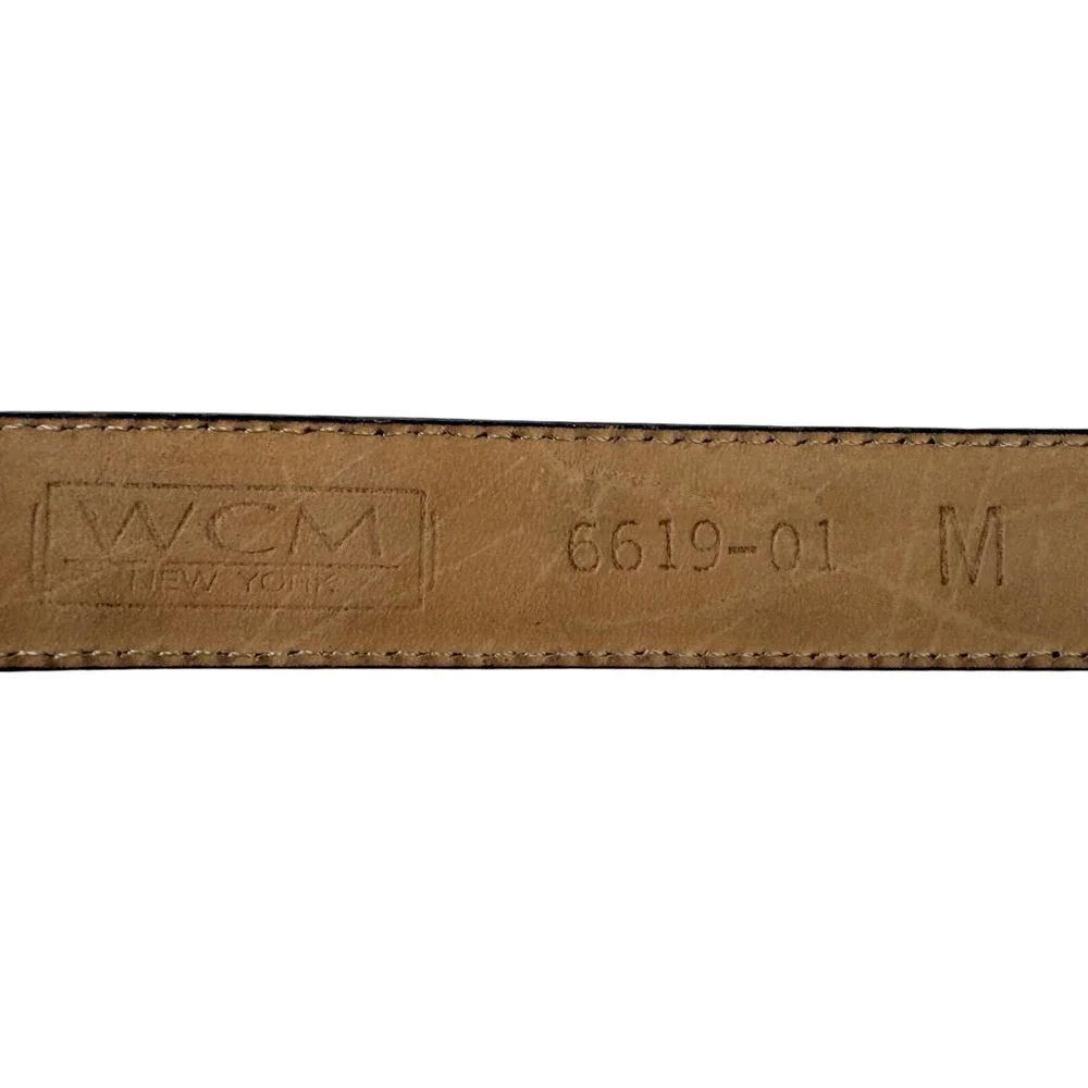 WCM New York‎ womens Black Crocodile Embossed Leather Belt Solid Brass Buckle